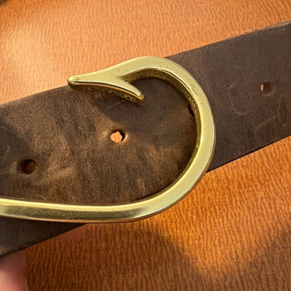 Leather Brass Fish Hook Belt Measures 38